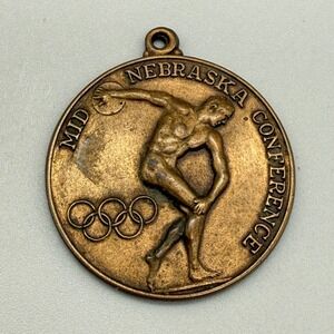 Vintage 1971 Mid Nebraska Conference Discus Medal 4th Place Tri J Bronze Tone
